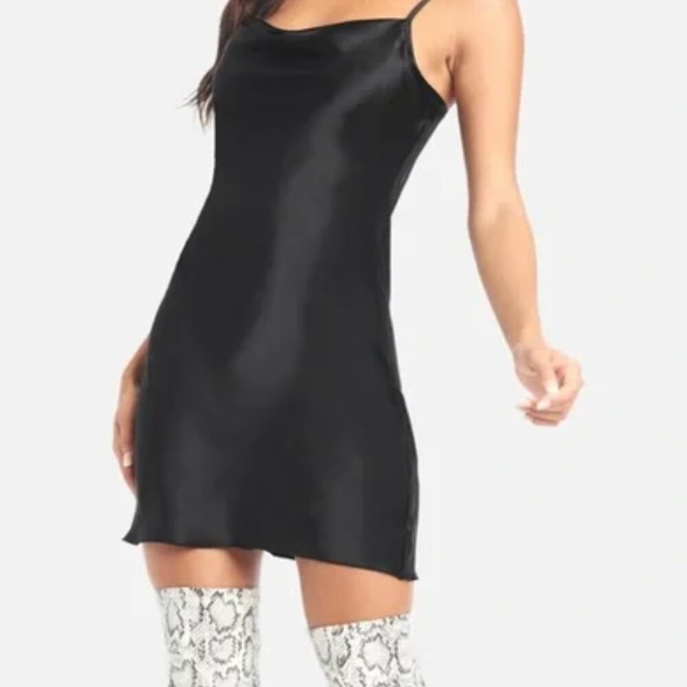 Bebe satin cowl neck slip mini dress